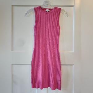 Jacqui E Ribbed Midi Dress in Bright Pink